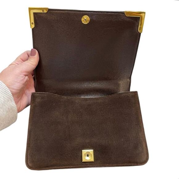Vintage Koret Suede Leather Handbag Brown Gold Hardware Mid Century Convertible - Picture 16 of 16